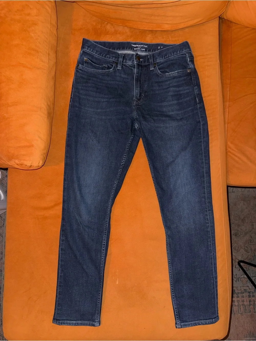 Men's Banana Republic Dark Blue Distressed, “Traveler Jean” Size 31x30